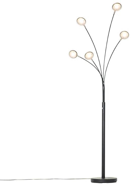 Candeeiro de pé design preto com 5 luzes LED - Sixties Trento Design