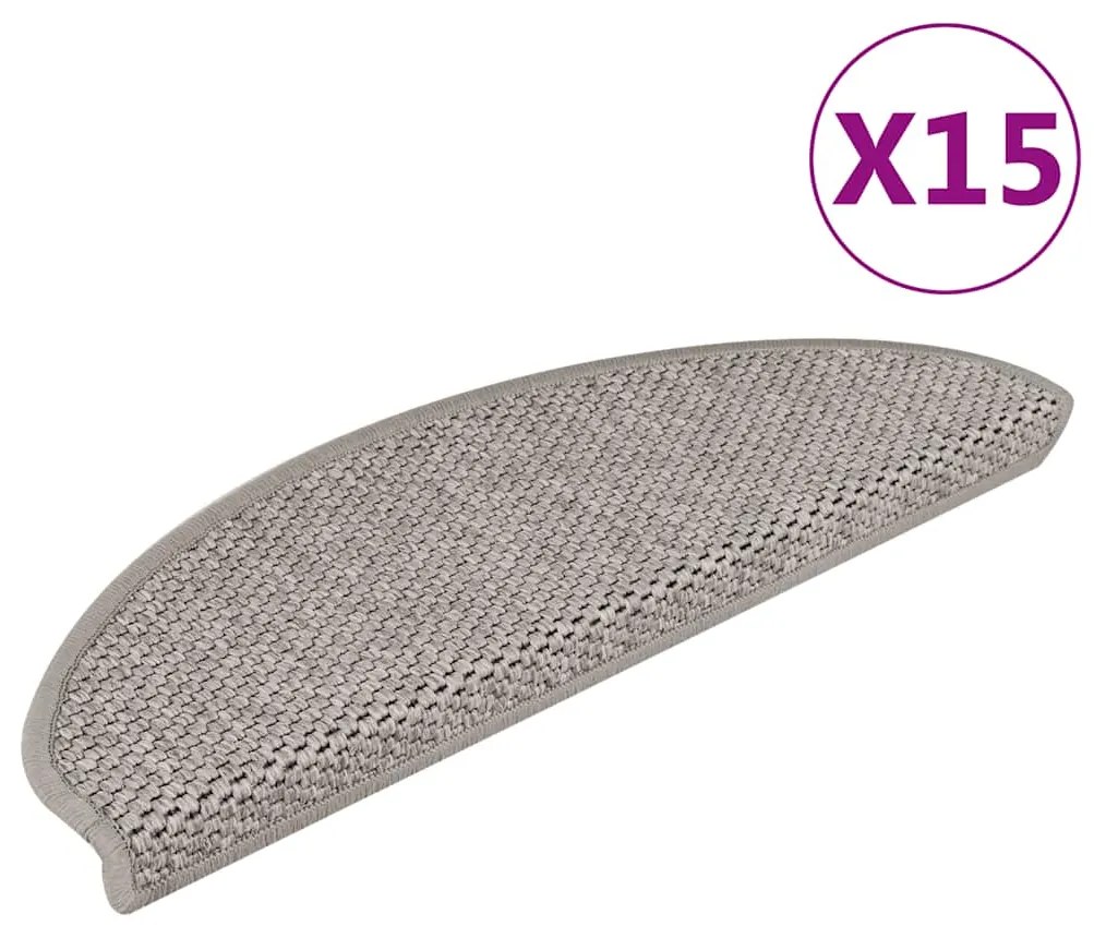 Tapetes escada adesivos aspeto sisal 15pcs 65x21x4 cm prateado