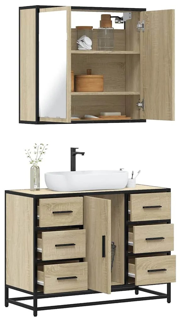 vidaXL 2 pcs conj. móveis casa banho derivados madeira carvalho sonoma