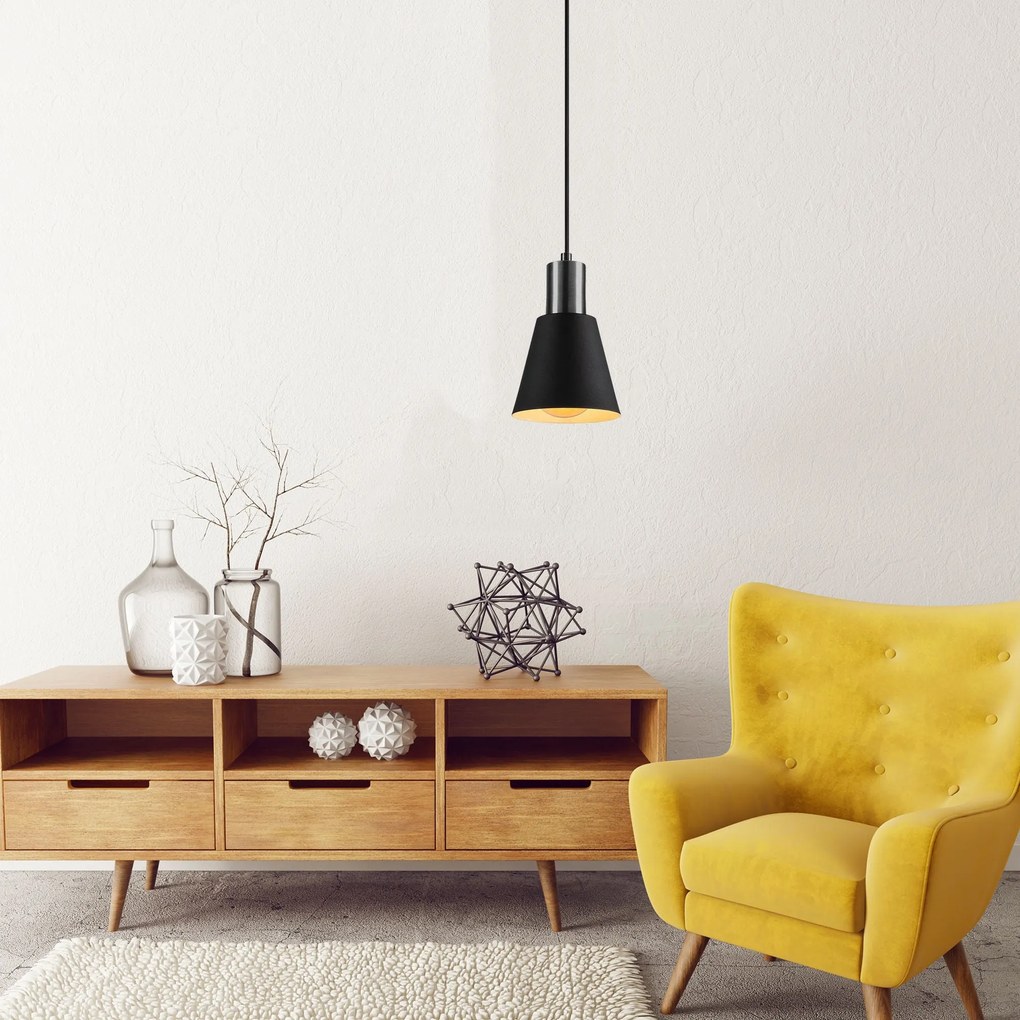 Candeeiro Suspenso Kem – Preto Níquel – Diâmetro 14 cm, Altura 114 cm