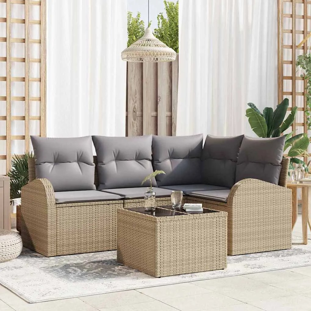 Conjunto de Sofá de Jardim vidaXL de 5 Peças com Almofadas Rattan Poli