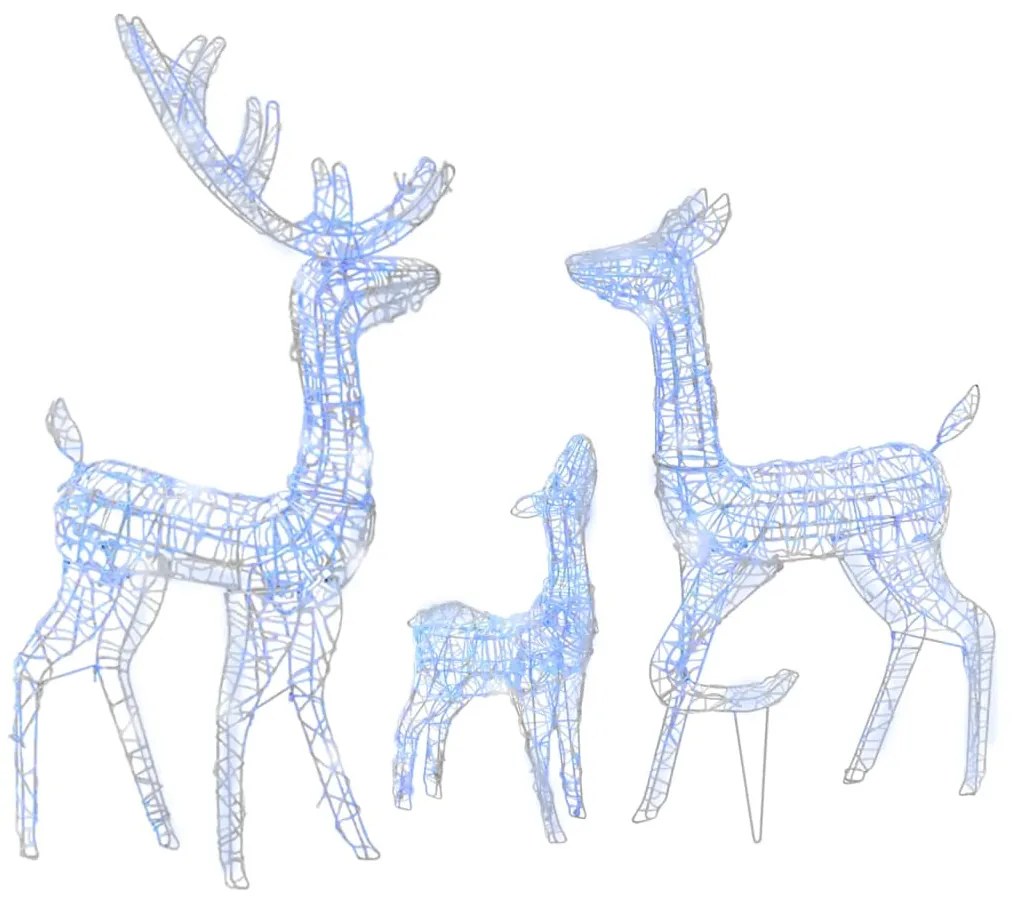 Família de renas decorativa 300 luzes LED azuis acrílico