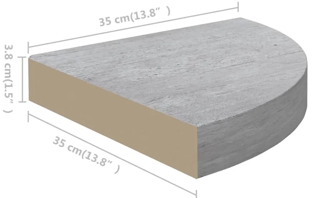 Prateleiras canto parede 4 pcs 35x35x3,8cm MDF cinzento cimento
