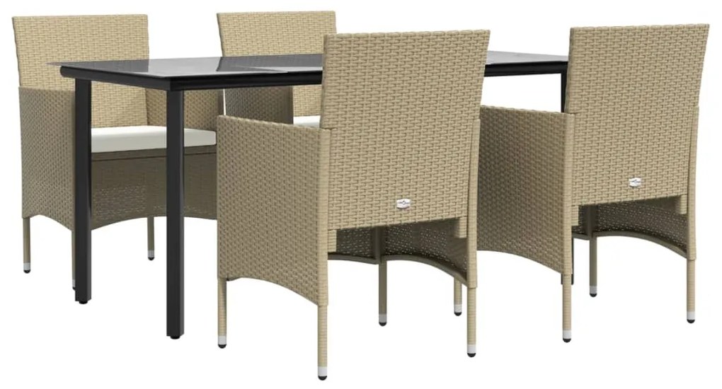 5 pcs conjunto de jantar p/ jardim c/ almofadões bege e preto