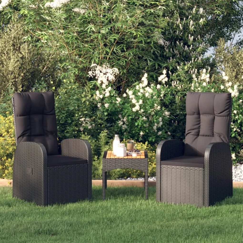 Cadeiras de jardim reclináveis c/ almofadões 2pcs vime PE preto