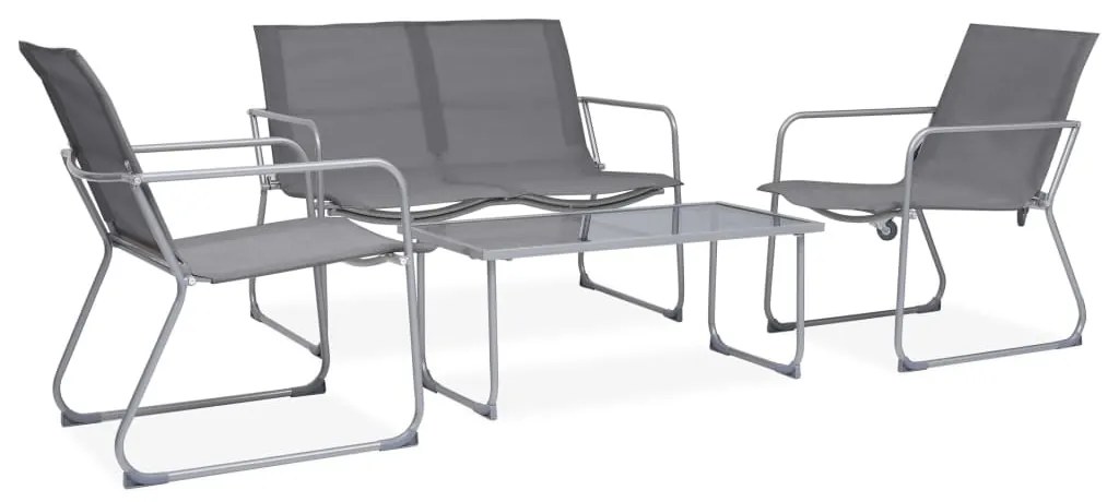 4 pcs conjunto lounge para jardim tecido e aço cinzento
