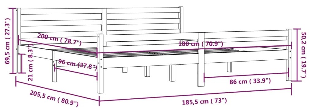 Estrutura de cama super king 180x200 cm madeira maciça cinza