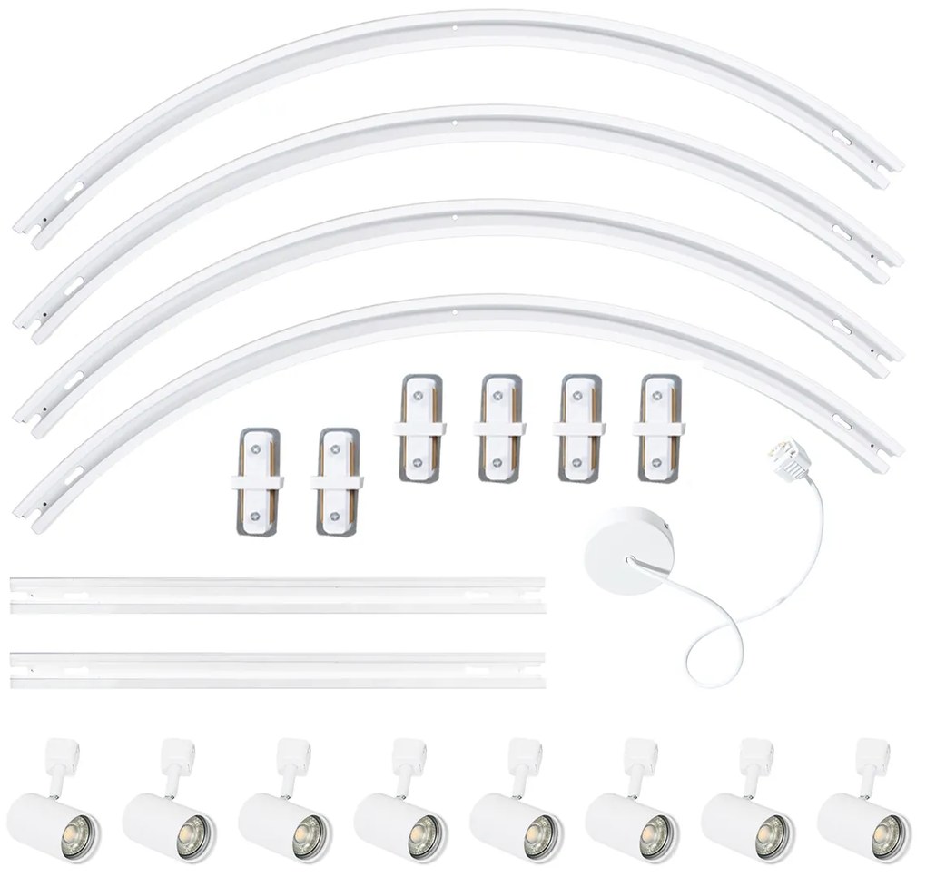 Sistema de iluminação de trilho moderno com 8 focos brancos monofásicos oval 200cm - Iconic Jeana