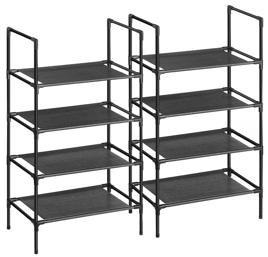 SONGMICS Sapateira de 4 níveis, conjunto de 2 organizadores de sapatos com estrutura de metal, camada de tecido não tecido, para corredor, quarto, sala de estar, 45 x 28 x 80 cm, preto LSR044B02