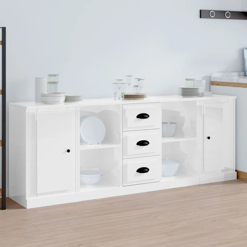 vidaXL Aparadores 3 pcs derivados de madeira branco brilhante