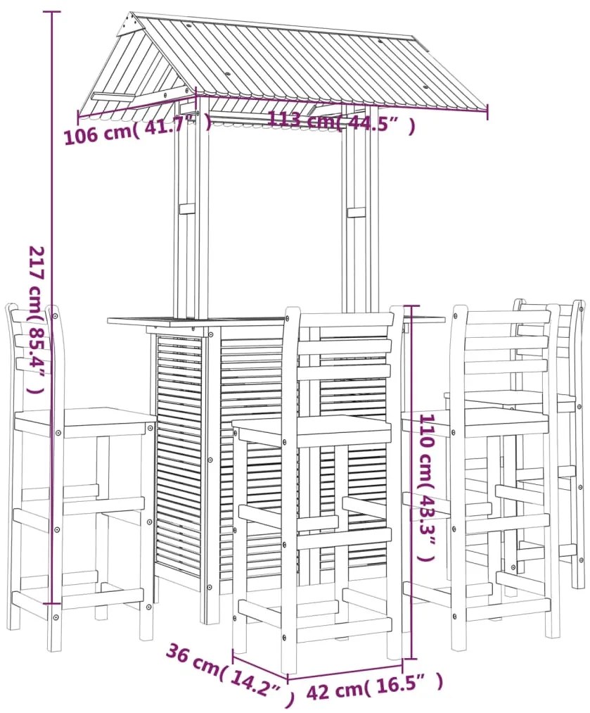 5 pcs conjunto de bar para jardim madeira de acácia maciça