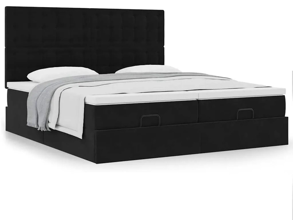 Estrutura de cama otomana com colchões 160x200 cm veludo preto
