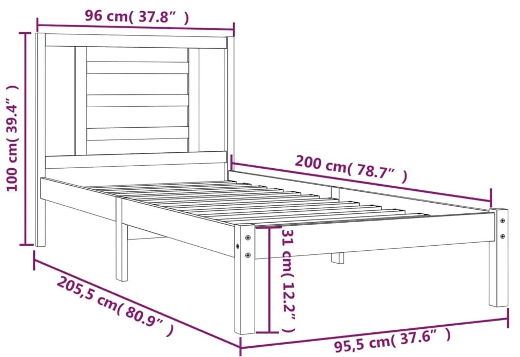 Cama sem colchão 90x200 cm madeira de pinho maciça branco