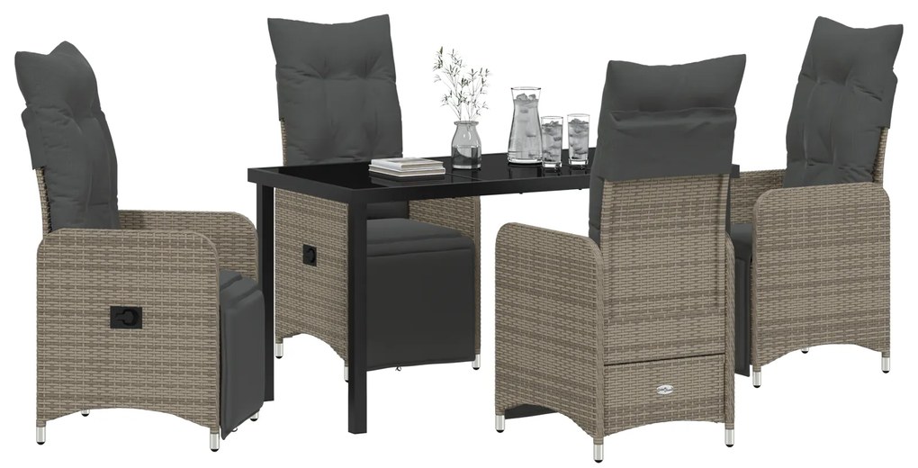 Conjunto de Jantar Jardim 5 Peças com Almofadas Cinza Rattan Poliéster