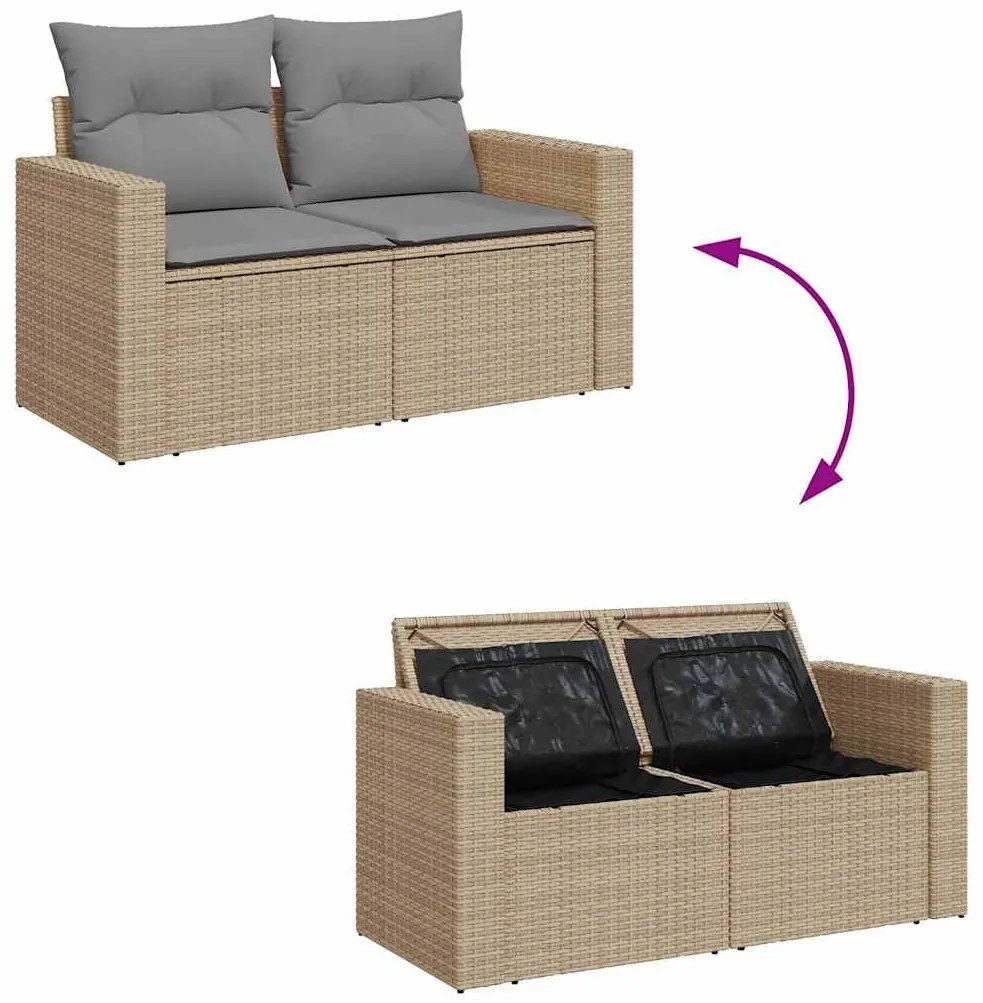 5 pcs conjunto de sofás p/ jardim com almofadões vime PE bege