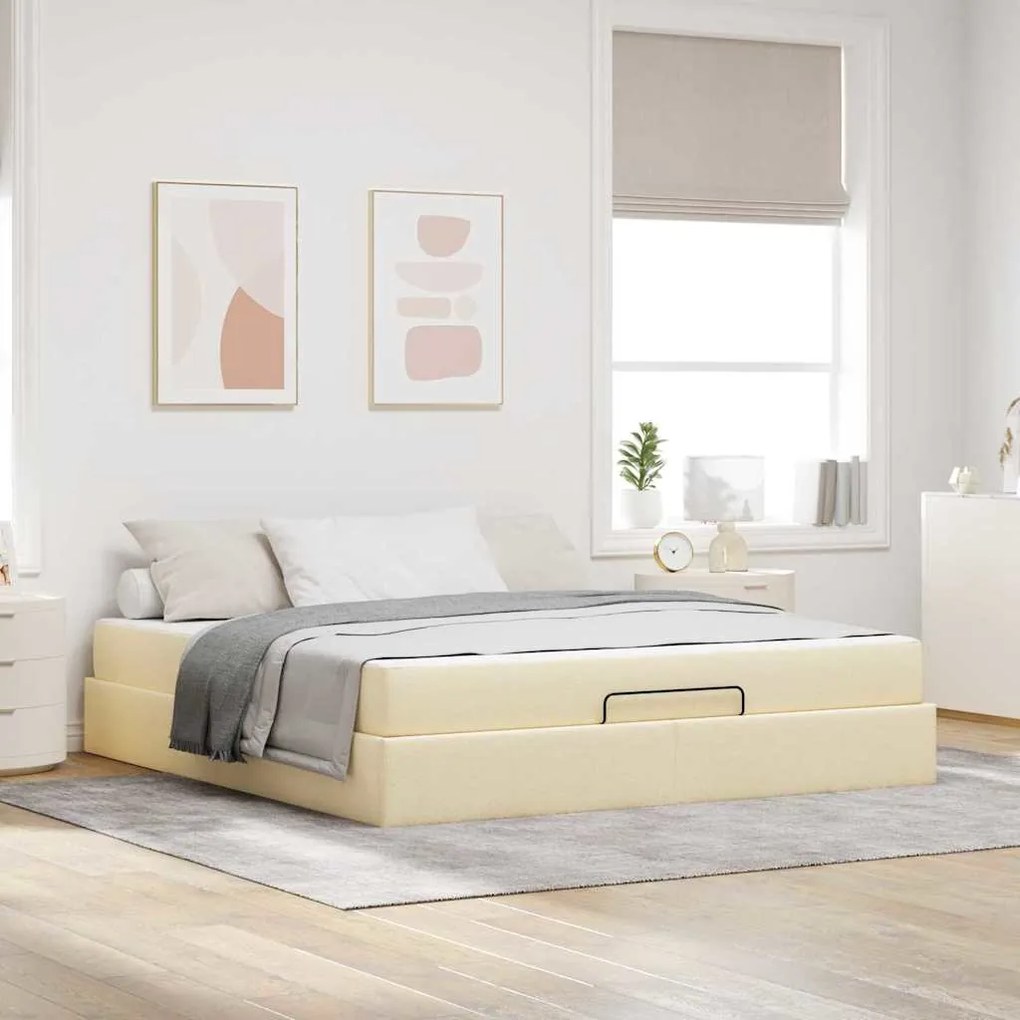 vidaXL Estrutura da Cama Outros com armazenamento Creme 180 x 200 cm tecido