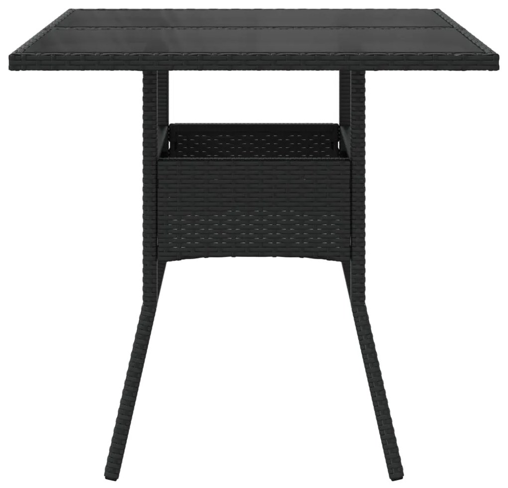 Mesa de jardim com tampo de vidro 80x80x75 cm vime PE preto