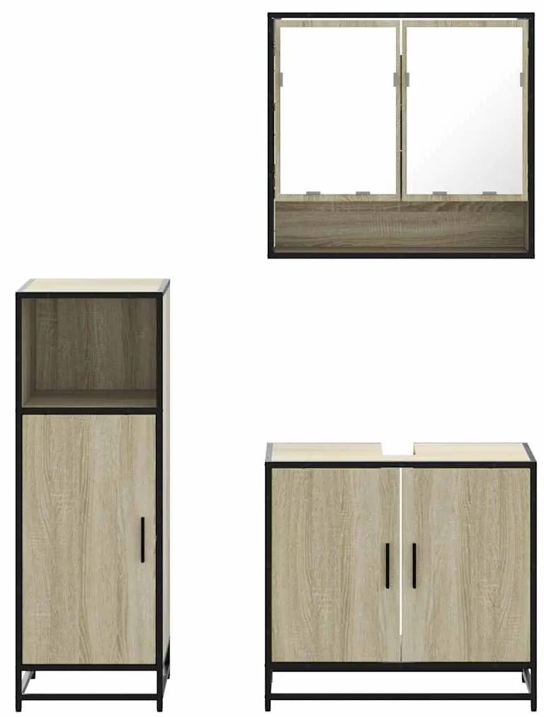 3 pcs conj. móveis casa banho derivados madeira carvalho sonoma
