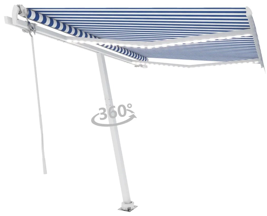 Toldo automático LED e sensor de vento 350x250 cm azul e branco