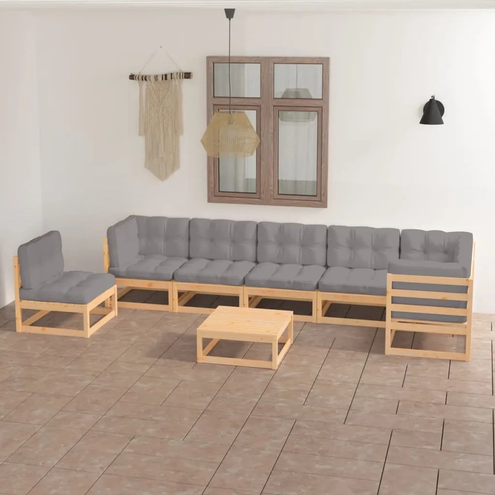 8 pcs conjunto lounge de jardim c/ almofadões pinho maciço