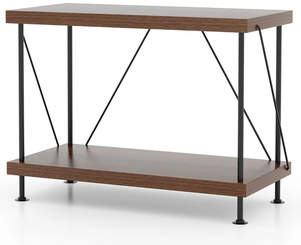 Estante multifunções de 2 níveis com estrutura metálica Estante para arrumação doméstica 60 x 45 cm Nogueira
