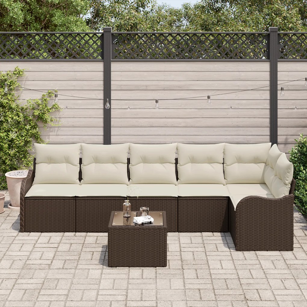 Conjunto de Sofá para Jardim com 6 Peças e Almofadas Cinza de Rattan P