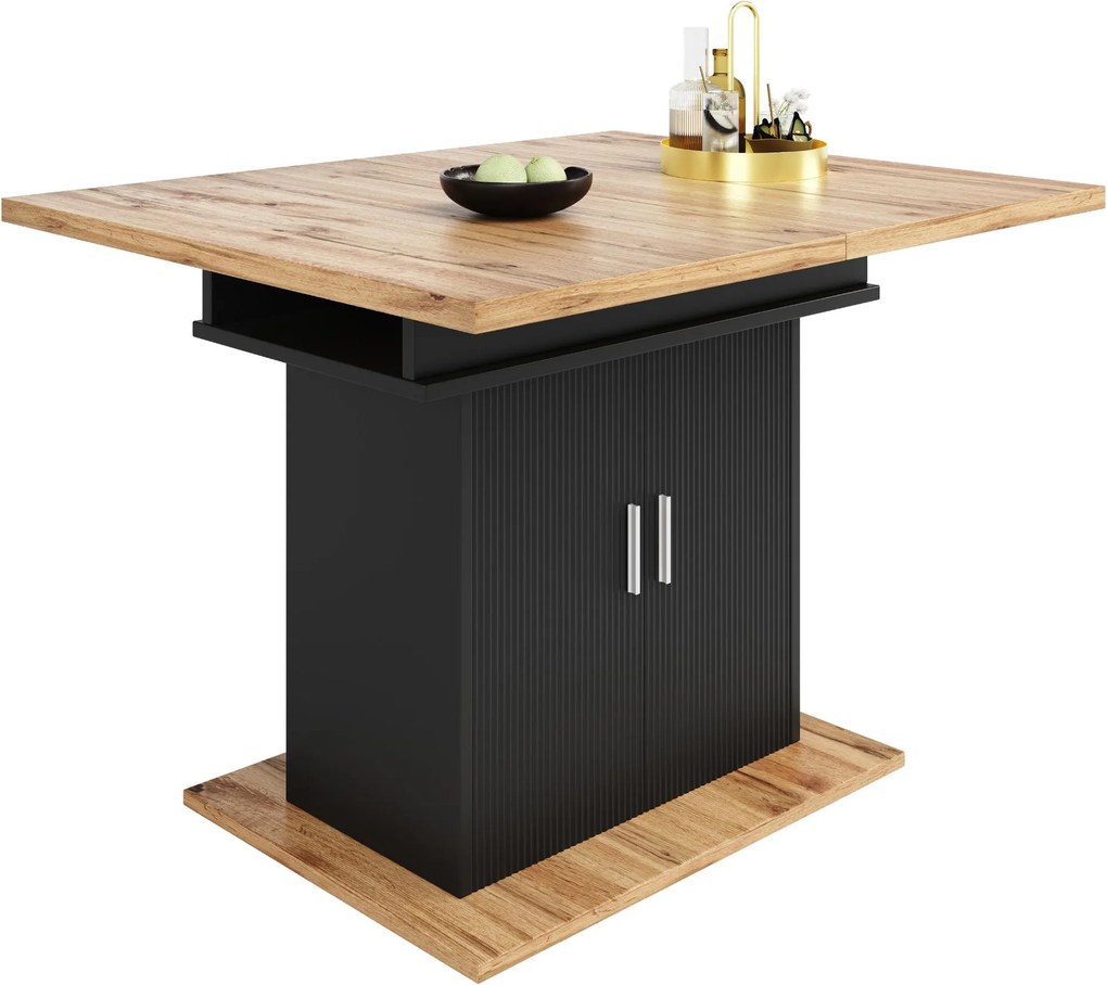 Mesa de jantar extensível com 3 níveis de arrumação, 110-140C x 70L x 76A cm, Preto