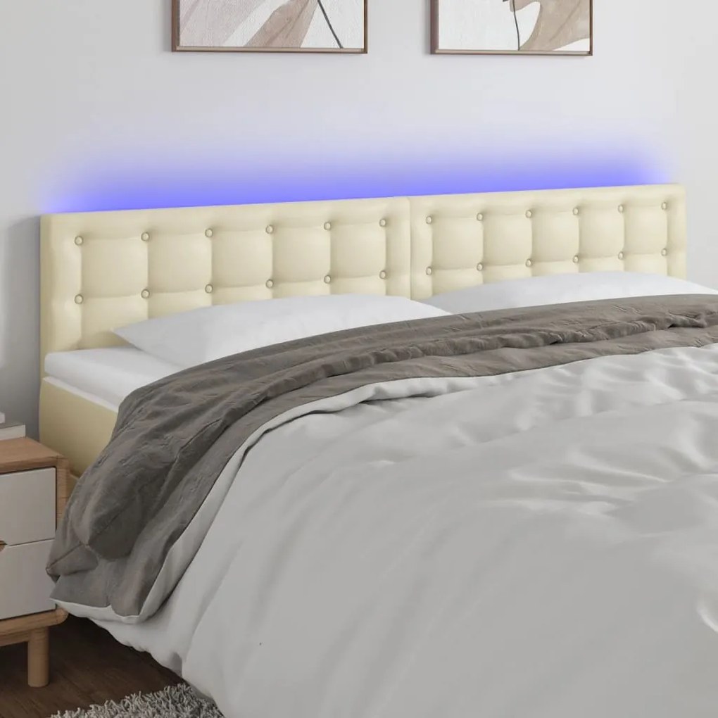 vidaXL Cabeceira de cama c/ LED 160x5x78/88 cm couro artificial creme