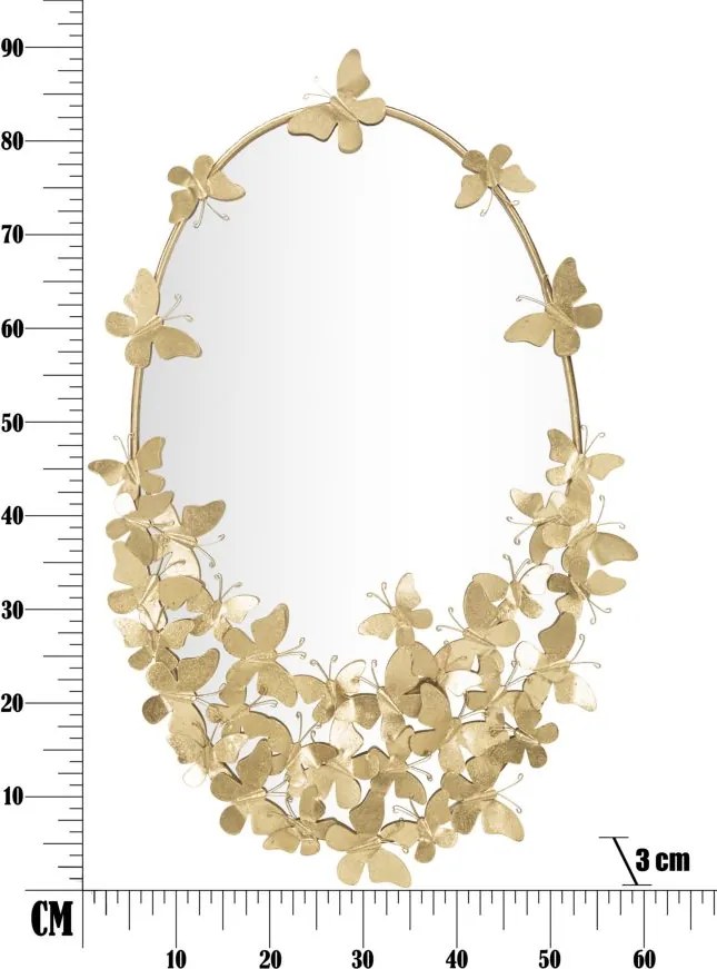 ESPELHO DE PAREDE OVAL BORBOLETA 59X3X89,5 CM (ESPELHO INTERIOR CM 46X78) DOURADO