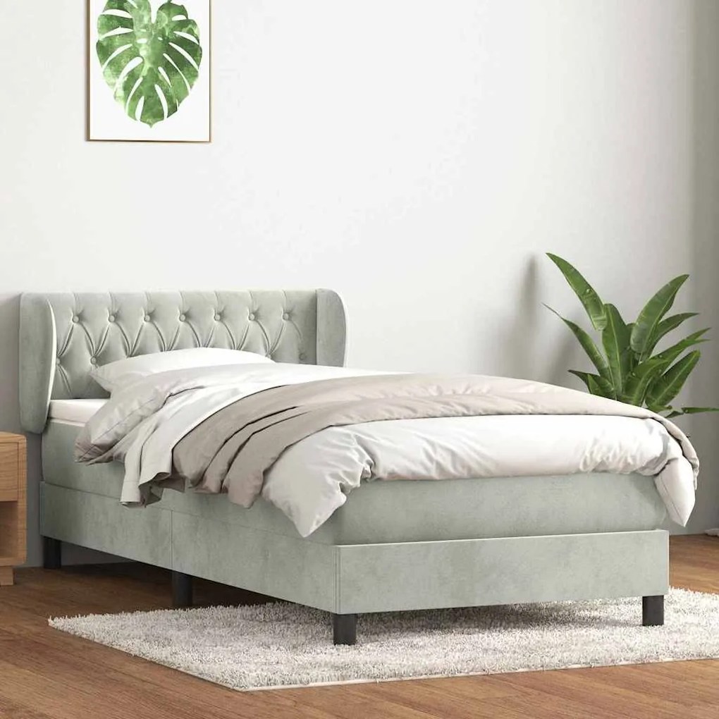 vidaXL Cama com molas/colchão 100x220 cm veludo cinza-claro