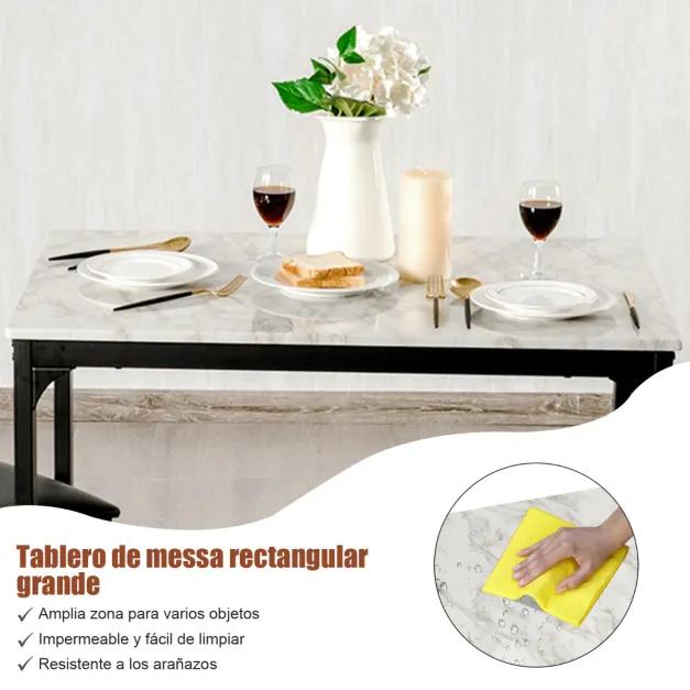 Conjunto de mesa de jantar e bancos jantar, 3 peças, mesa de cozinha, 2 bancos compactos de couro sintético para bares, pequenos espaços Branco