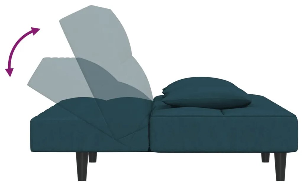 Sofá-cama 2 lugares com duas almofadas veludo azul