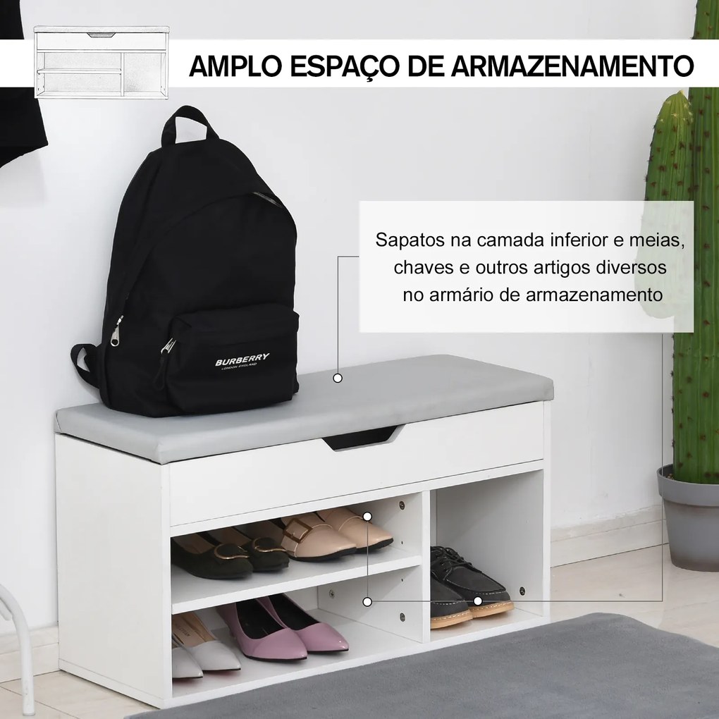 Sapateira com Assento Acolchoado Carga máxima de 120kg MDF 80x30x43cm Branco