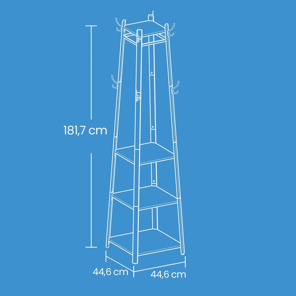 Bengaleiro, suporte para casacos com 4 prateleiras 43 x 43 x 180 cm preto-greige