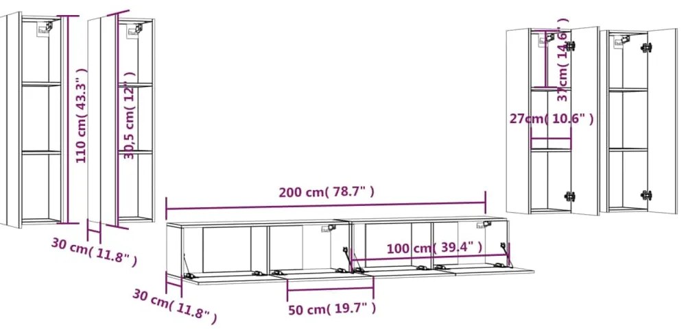 Conjunto móveis de TV 6 pcs madeira processada sonoma cinza