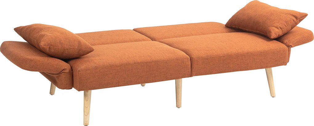 Sofá-cama com design moderno, encosto reclinável e braços ajustáveis, em tecido com efeito de linho castanho