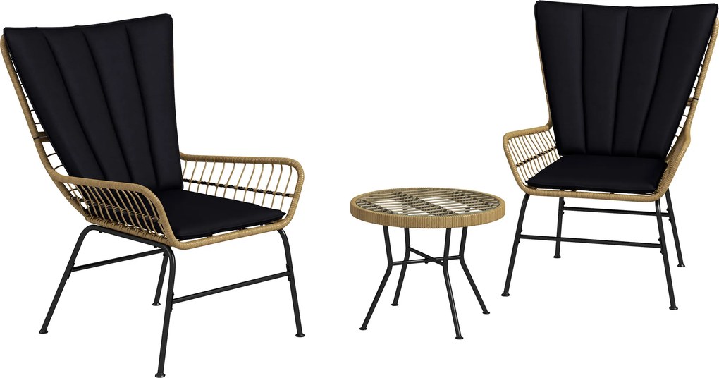 Outsunny Conjunto bistrô Conjunto móveis para varanda Móveis para varanda, estilo boho, resistente às intempéries, 76 x 66 x 96 cm, Preto | Aosom Portugal