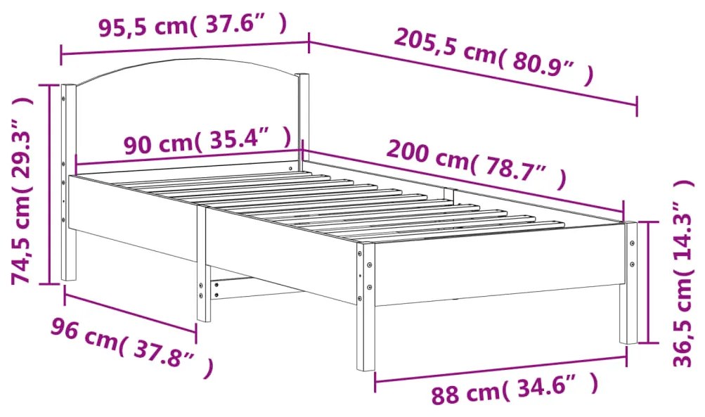 Cama sem colchão 90x200 cm pinho maciço castanho-mel