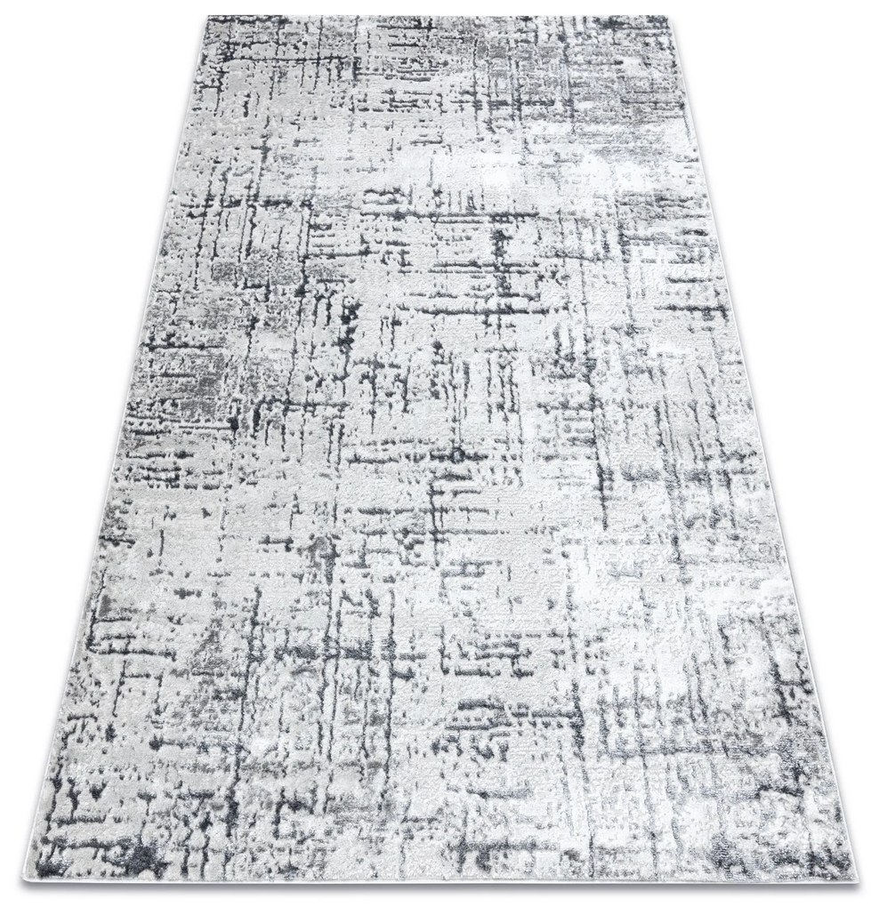 Tapete MEFE moderno 8722 Linhas vintage - Structural dois níveis de lã cinza cinzento / branco