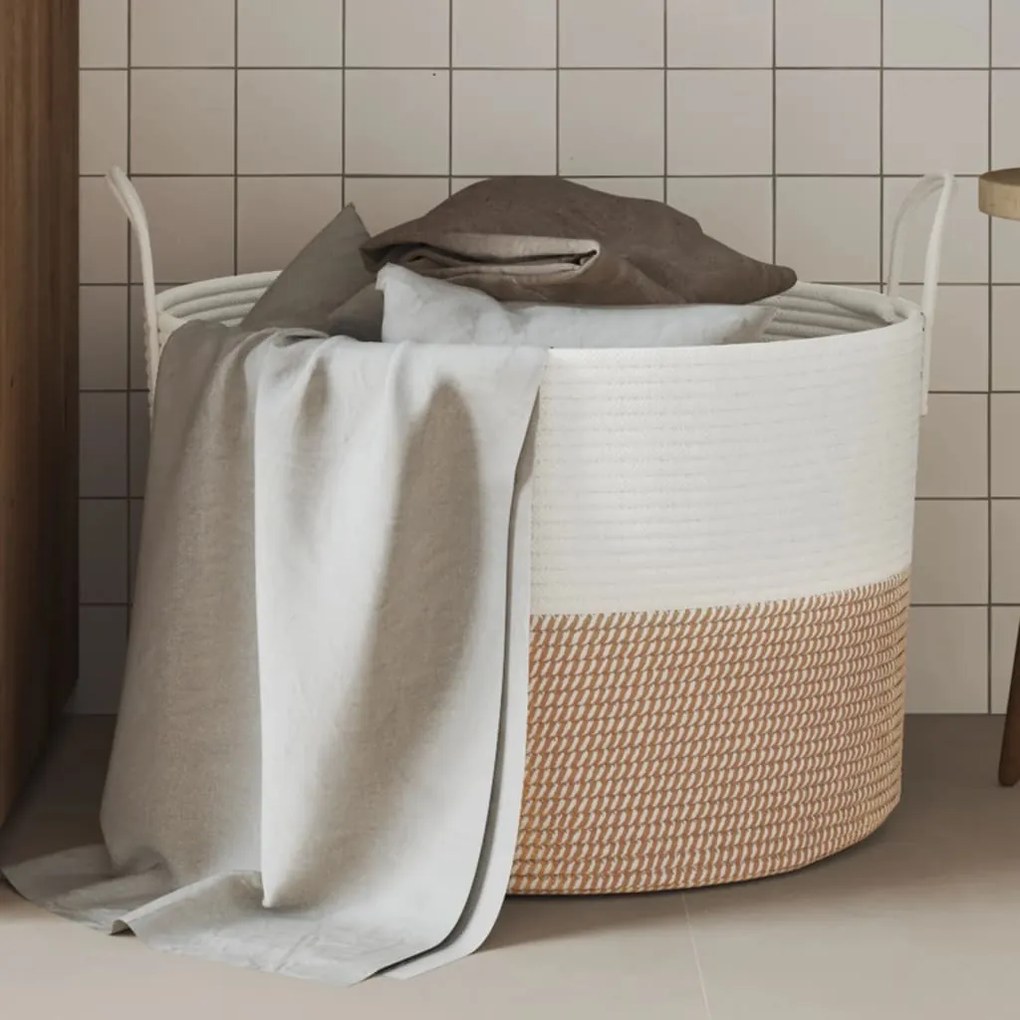 vidaXL Cesto de arrumação Ø51x33 cm algodão castanho e branco
