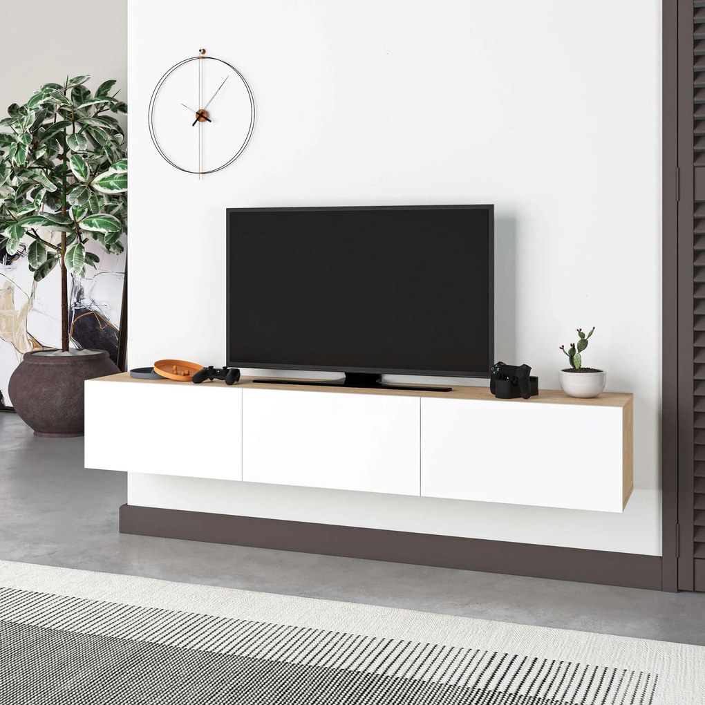Móvel de TV "Maximus" de Parede – Branco e Carvalho Safira – 180 x 30