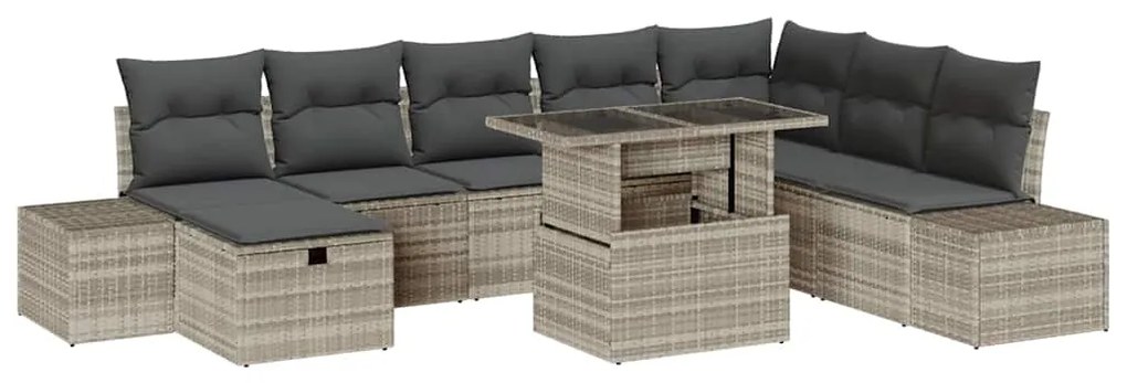 Conjunto de Sofás de Jardim de 9 Peças com Almofadas Cinza Claro, Ratt