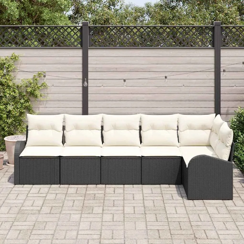 Conjunto de Sofá de Jardim vidaXL de 6 Peças com Almofadas Preto Ratta