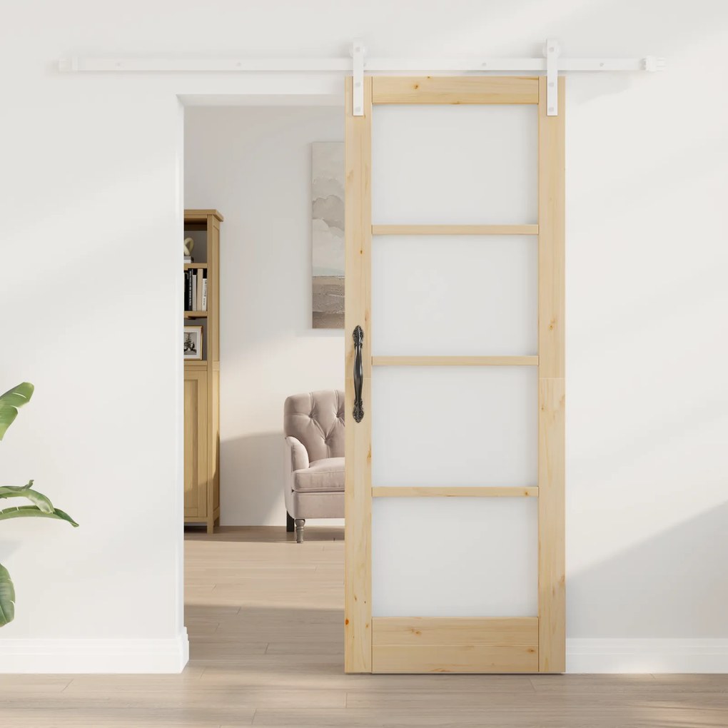 Porta Deslizante com Hardware 'ORKDAL'em Madeira e Vidro Maciço