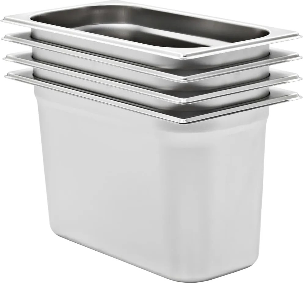 vidaXL Recipientes gastronorm 4 pcs GN 1/3 200 mm aço inoxidável