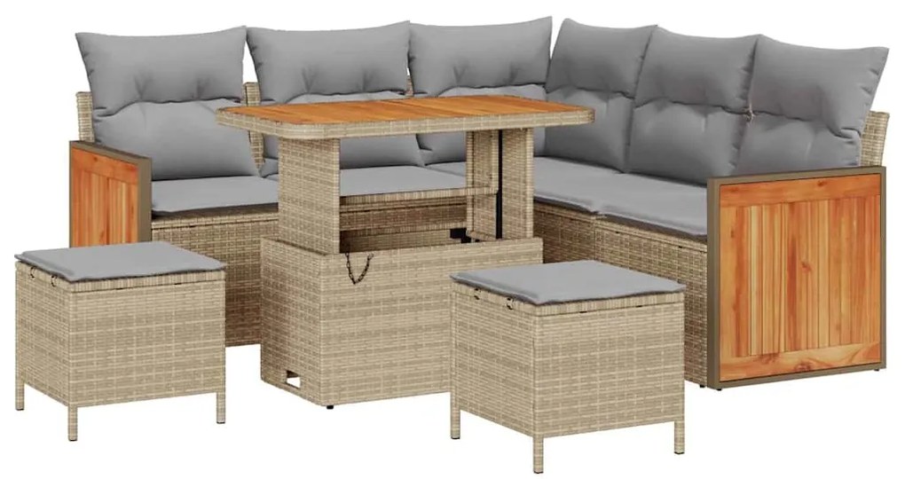 Conjunto de Sofá de Jardim vidaXL de 8 Peças com Almofadas Bege em Rat