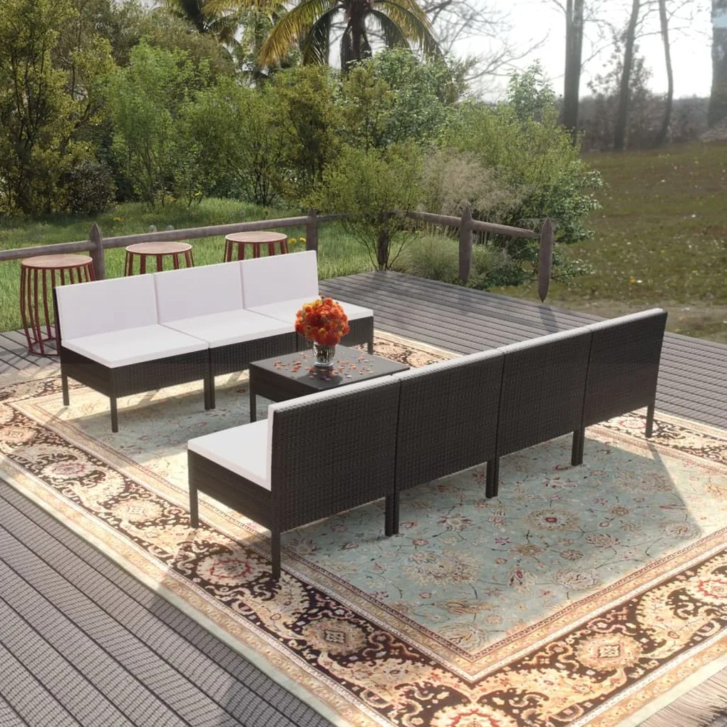 vidaXL 8 pcs conjunto lounge de jardim c/ almofadões vime PE preto