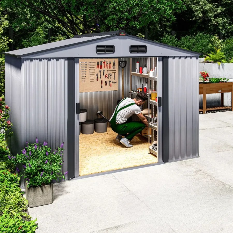 Abrigo jardim para ferramentas em metal 260x205x180cm cinzento metálico