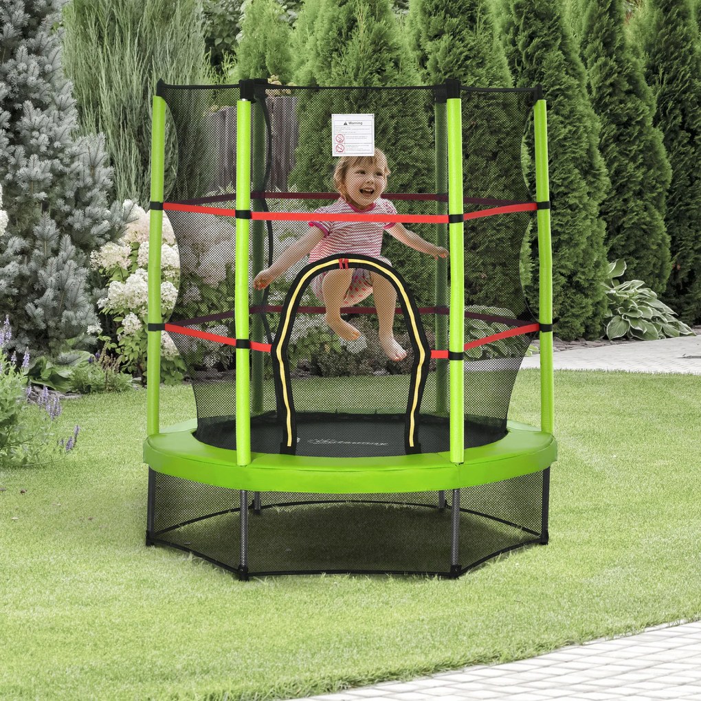 HOMCOM Trampolim Infantil Ø107 cm Trampolim para Crianças de 3-6 Anos com Rede de Segurança Carga 45 kg para Interior Ø140x160 cm Verde