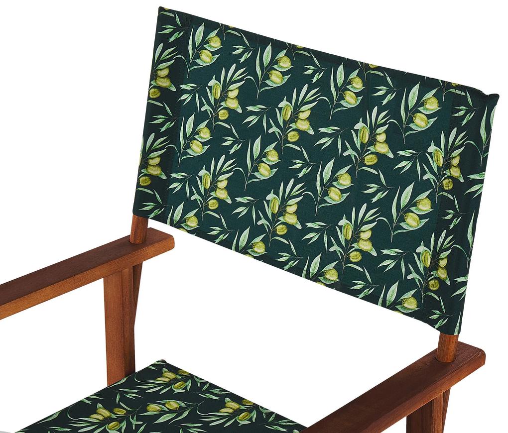 Conjunto 2 cadeiras madeira escura e 2 lonas cinzentas e padrão oliveira CINE Beliani